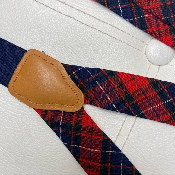Pendleton Red Plaid Wool Button On Suspenders - Picture 10 of 11